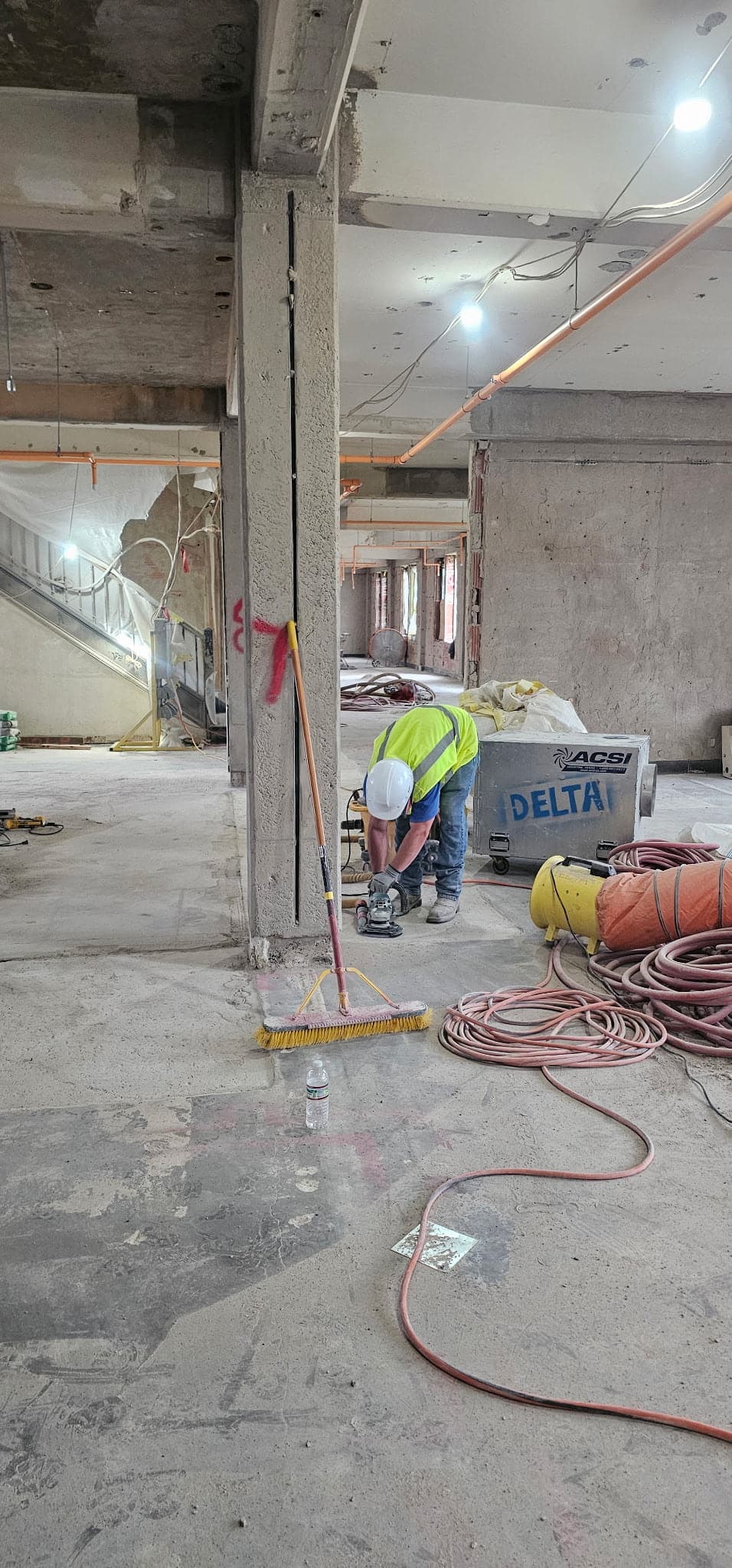 Delta equipment staged at a project site
